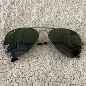 authentic Ray Ban silver polarized aviator sunglasses